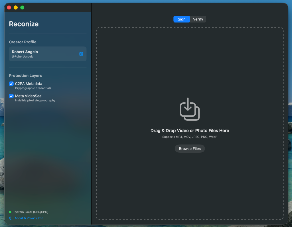 Reconize macOS Application Interface Mockup showing batch signing queue